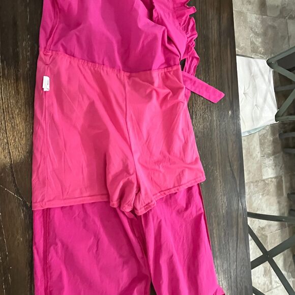 & Merci Pink Ruffle Neck Jumpsuit Size S - Picture 12 of 16